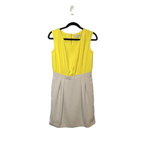 LOFT Size 4 Neon Yellow and Light Gray Knee Length Sleeveless Dress